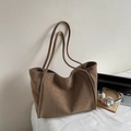 Minimalist tan leather tote bag shown in a classic office commute style with accessories - Khaki No Pendant