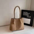 Vintage khakifarbene große Tragetasche im Set mit passendem Beutel aus Kunstwildleder - Khaki
