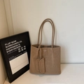 Minimalist large khaki tote bag with matte texture and detachable small coin purse - Khaki