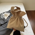 Bolso tipo cubo japonés minimalista beige de elegante tela con pliegues - Caqui