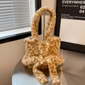 Detail der Tragetasche mit Leopardenmuster, Kunstpelz, Schleife und weichem Plüschgriff - Stil 2 Gelb Leopard / Gelbbrauner Leopard
