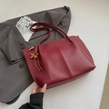 Minimalist burgundy large tote bag with star charm and leather tassels for work - With Charm / Red