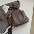 Dark brown large tote bag in matte faux leather with star charm for women - With Charm / Brown
