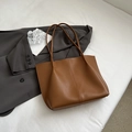 Minimalist brown faux leather tote bag with vertical stitching for women's daily commute - No Pendant / Brown