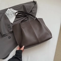 Minimalist large-capacity dark brown tote bag in matte PU leather for daily commute - No Pendant / Brown