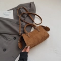 Brown suede crossbody bag with silver rivets and top handles for autumn outfits - Brown No Pendant