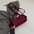 Vintage burgundy suede small square handbag with silver rivets and crossbody strap - Red (No Pendant)