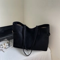 Minimalist large black suede tote bag with side metal buckles for daily commute - Black