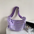 Purple crossbody bag with wave embroidery and woven strap for office commuting - Lilac Large