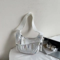 White half-moon crossbody bag featuring colorful fluid embroidery and a wide strap - Rice White Small