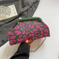 Pink and green leopard print knit chain bag featuring a metallic cloud frame closure - Green