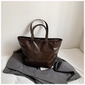 Large dark brown tote bag in vintage faux leather for women, perfect for office commuting - Dark Coffee