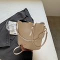 Minimalist off-white PU leather bucket bag with woven handle and gold hardware detail - Off-white (No Pendant)