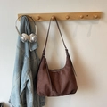 Deep coffee brown suede hobo tote bag with adjustable strap and long tassel details - Coffee No Charm