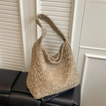 Bolso tote extragrande caqui en tejido suave de borreguito con correa de hombro ancha - Caqui