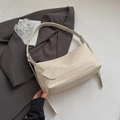 Chic cream white woven leather tote bag with adjustable strap for women in office style - Off White