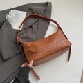 Brown woven leather underarm bag with adjustable shoulder strap for women - Brown