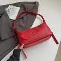 Red woven leather shoulder bag with adjustable strap and vintage texture for women - Red