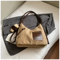 Detail of hobo shoulder bag in brown faux suede with leather trim and bear charm - Khaki With Pendant