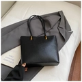 Sac fourre-tout noir tissé minimaliste avec détails dorés et grande capacité - Noir sans Pendentif