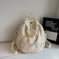 Zaino in nylon bianco crema di grande capacità con design minimalista a tasche multiple - Bianco Sporco