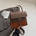 Retro contrast color crossbody bag in dark brown suede and tan leather finish - Brown