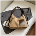 Detail of hobo bag with suede texture, ZSKE PARIS logo, and contrast leather shoulder strap - Khaki (No Pendant)