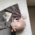 Chic pink faux fur bucket bag with a leather shoulder strap for winter styling - Pink (No Charm)