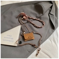 Retro brown suede crossbody bag with decorative wooden beads and silk scarf details - Style 2 / Brown