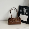 Sac bandoulière rétro marron minimaliste avec boucle en métal et doubles brides - Brun Sans Pendentif