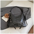 Large black vintage hobo tote bag with silver buckle detail and plush donut charm - With Pendant / Black