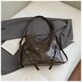 Large dark brown vintage tote bag in textured faux leather with double buckle accents - No Pendant / Brown