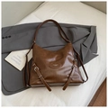 Large dark brown leather tote bag with silver buckle details and embossed logo design - No Pendant / Brown