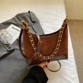 Sac hobo marron foncé en daim et cuir avec chaîne dorée et bandoulière réglable - Marron