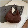 Large brown suede hobo tote bag for women with leather trim and shoulder strap - Brown