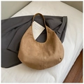 Brown faux suede large capacity hobo shoulder bag for daily commuting and minimal style - Khaki