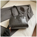 Classic black vintage PU leather Boston shoulder bag with textured finish and top handles - Black without Pendant