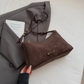 Minimalist brown suede shoulder bag with adjustable strap and gold metal hardware - Brown