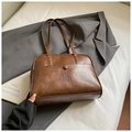 Vintage braune PU-Leder Boston Tasche mit Logoprägung und Doppelgriffen für Büro - Braun Ohne Anhänger