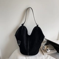 Minimalist black matte suede hobo bag with a matching small charm pouch and sleek shoulder strap - Black