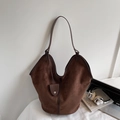 Dark brown suede hobo bag with large capacity, shoulder strap and a matching mini pouch - Brown