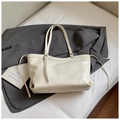 Grand sac cabas chic couleur crème en similicuir plissé avec détails de cordon de serrage - Blanc (Sans Pendentif)