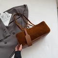 Bolso tote vintage minimalista en ante marrón oscuro y cuero liso de calidad - Marrón