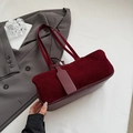 Bolso tote burdeos retro en gamuza premium y cuero liso con correas dobles de hombro - Rojo