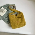 Grand cabas en peluche jaune moutarde avec étiquette Star-picking et cordon en cuir - Jaune