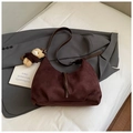Retro burgundy suede tote bag with brown leather strap and cute bear charm pendant - With Pendant / Brown