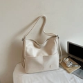 Versatile cream faux leather tote backpack with large front pockets for daily commuting - Off White