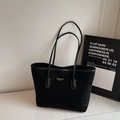 Chic black leopard print tote bag with gold logo and long shoulder straps for women - Black without Pendant