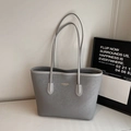 Gray tote bag with leopard texture and gold logo lettering on a minimalist background - Silver No Pendant