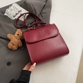 Vintage burgundy leather backpack for women with letter embossing and cute bear charm - Ankora Red With Charms